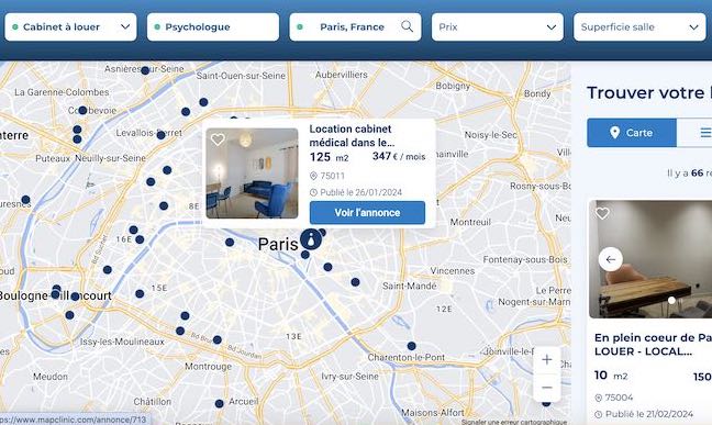 MapClinic: installation, remplacement, cabinet à louer ou acheter en France